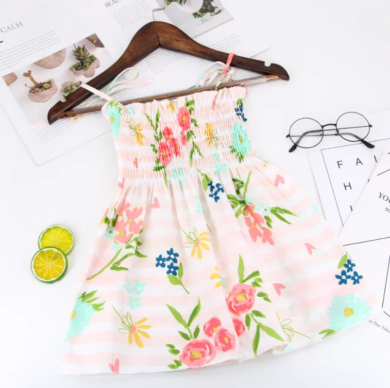 Little Girls Floral Halter Style Summer Cotton Dresses childrensterritory