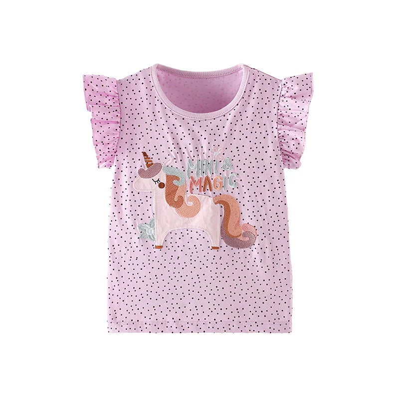 Kids Girls Cartoon Design Cotton Summer Tees/Tops childrensterritory