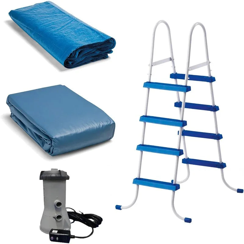 Inflatable Easy Set-Up Round Swimming Pool Set with Cover, Ladder
