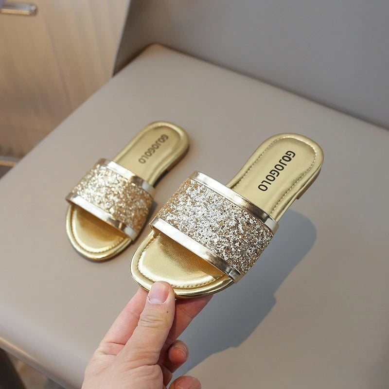 Kids Girls Rhinestones Shiny Soft Breathable Summer Sandals
