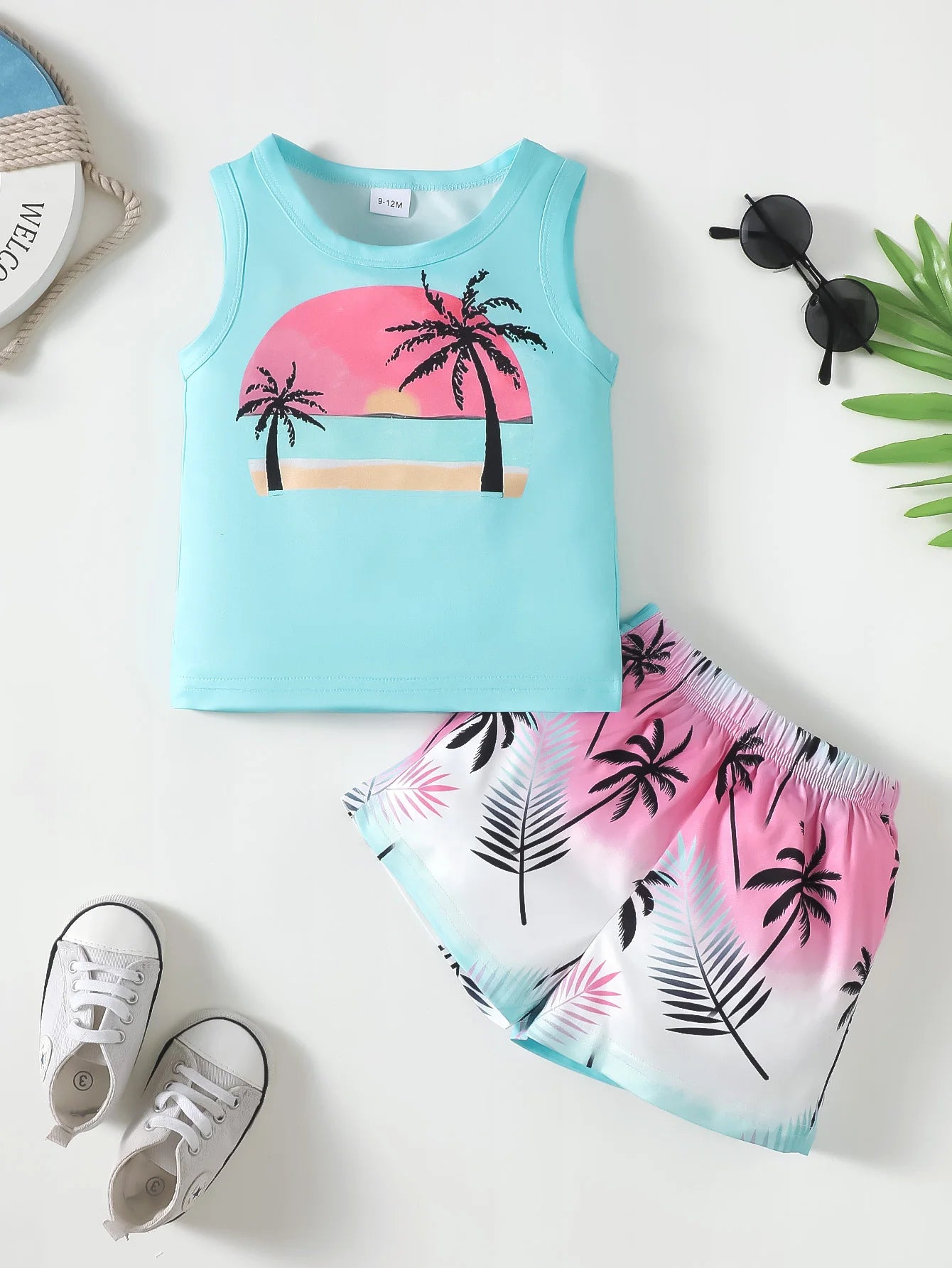 Baby Boys Coconut Tree Printed Vacation Style Clothing Set childrensterritory