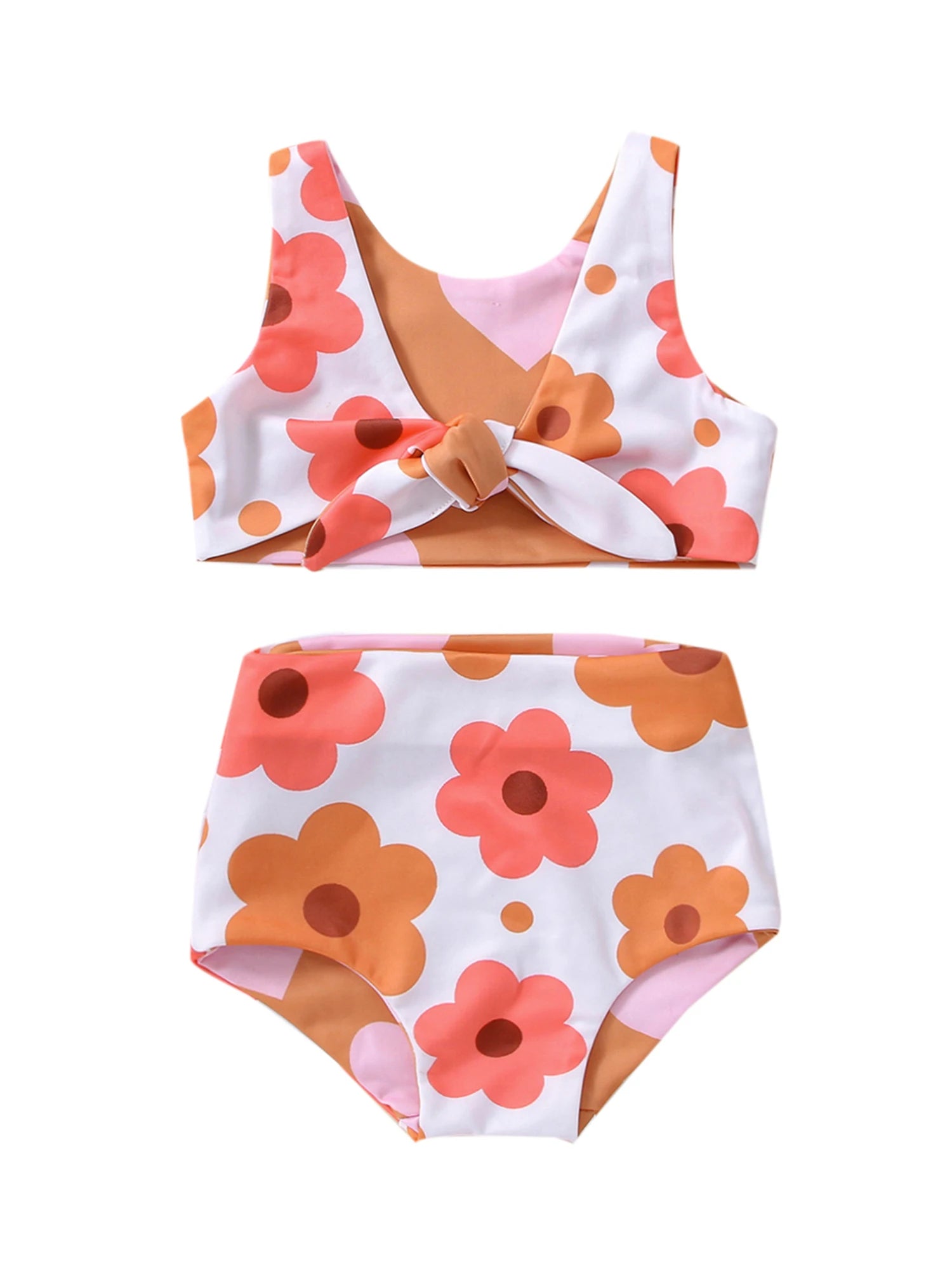 Floral & Heart Print Baby Girl 2Pcs Swimsuit Set