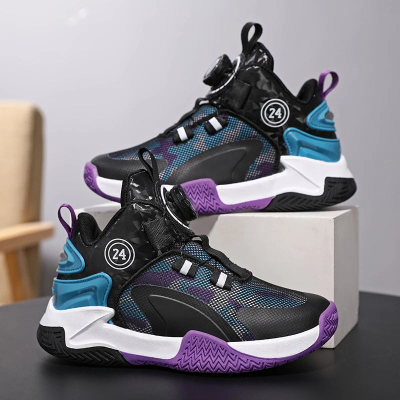 Kids Boys Non-slip No Tie Shoelaces Basketball Sneakers childrensterritory