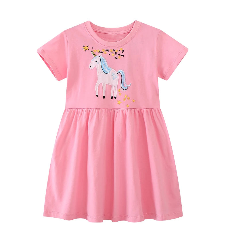 Little Girls Cartoon Flowers Rabbits Embroidered Dresses childrensterritory