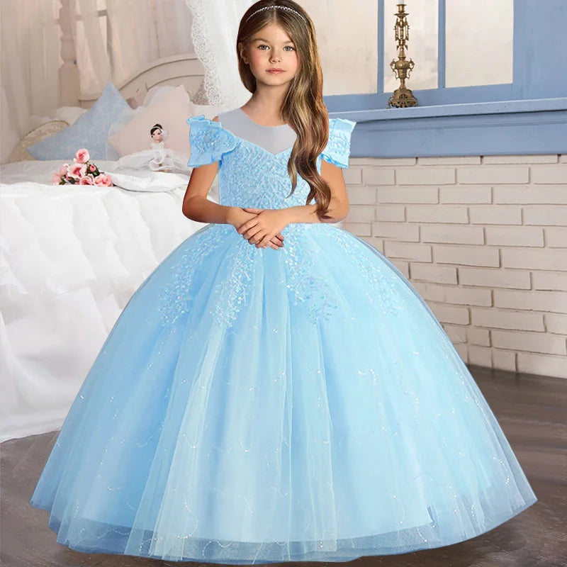 Luxury Sequins Design Long Bridesmaid Princess Dresses For Kids