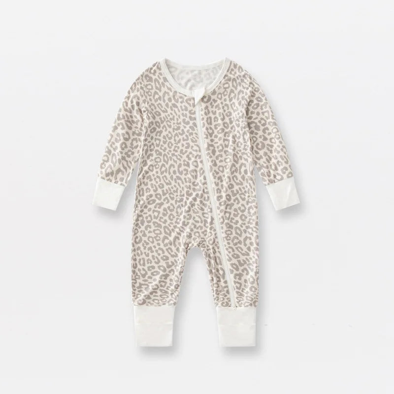 Baby Printed Bamboo Fiber Long Sleeve Zipper Sleepwear