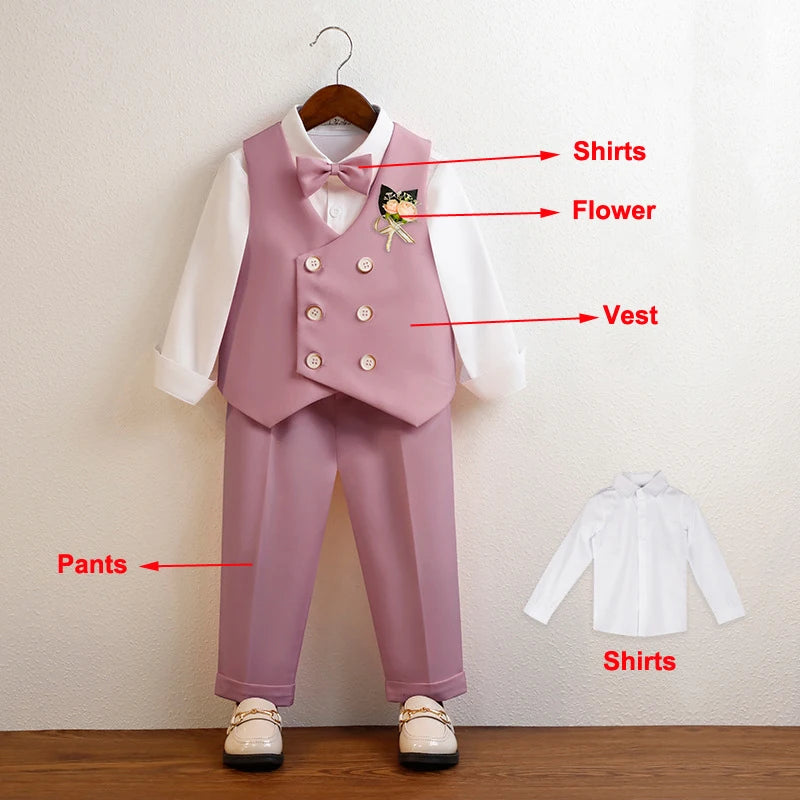 3 Pieces Kids Boys Formal Suit in 5 Colors (Vest Pants Bow-tie)