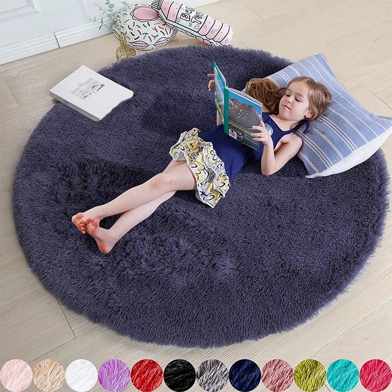 Fluffy Soft Shaggy Round Rugs For kids Bedroom