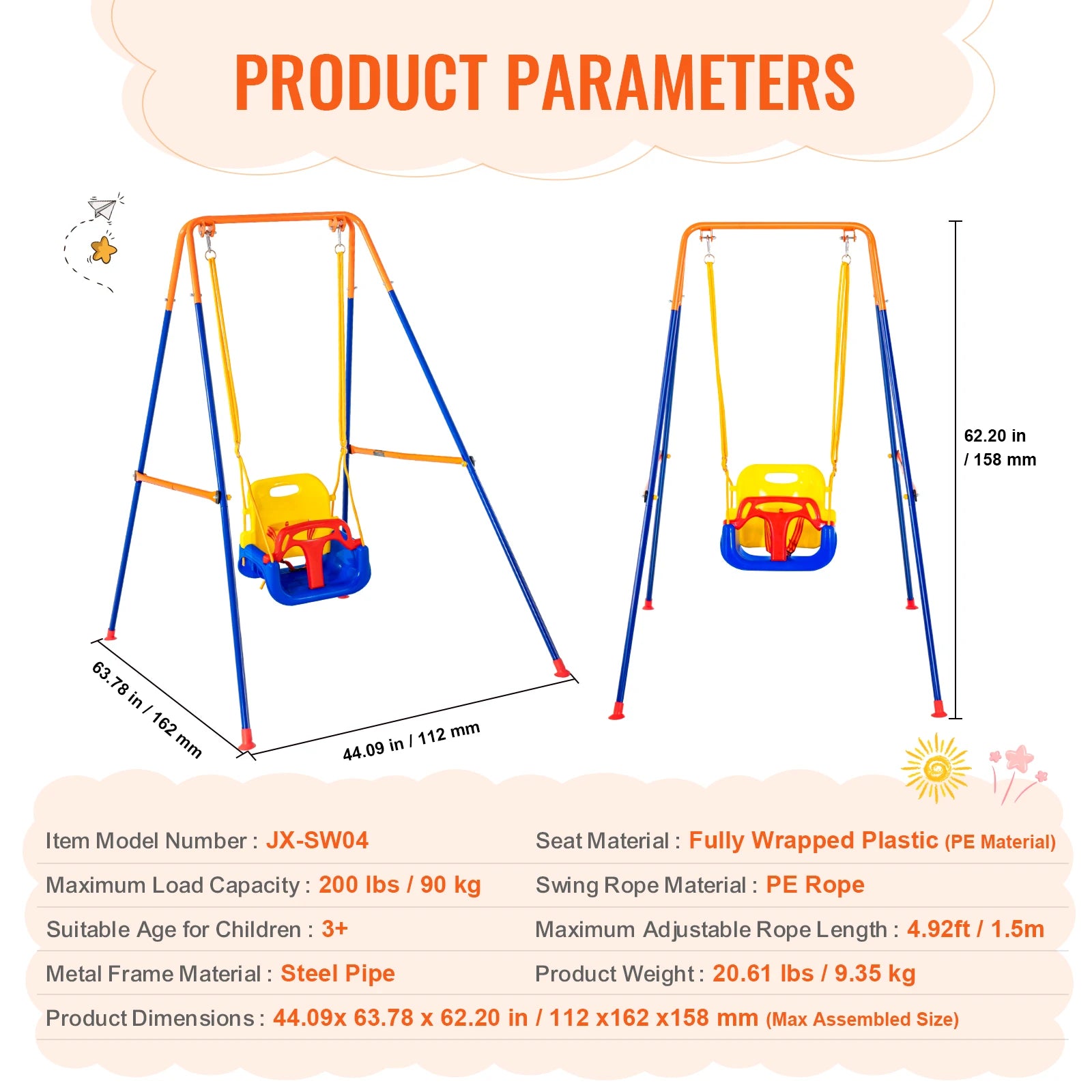 Outdoor Swing Set with 1 Saucer Swing Seat for Kids childrensterritory