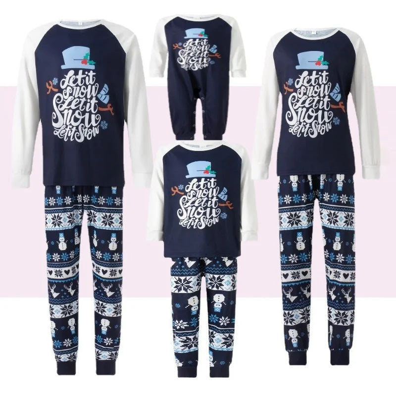 Snowflake Snowman Print Family Matching Christmas Pajamas