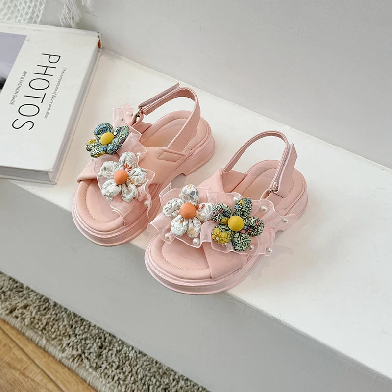 Open Toe Flower Lace Anti Slip Girls Sandals