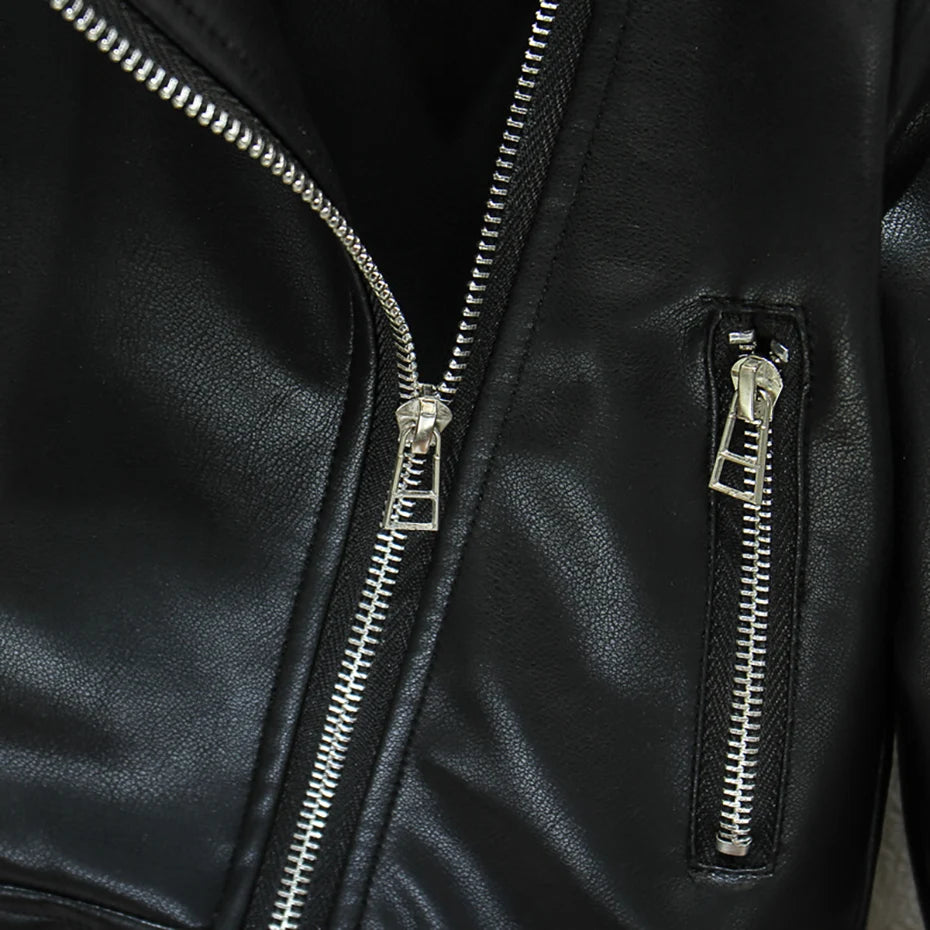 Solid Color Casual Style Leather Jacket for Little Boys childrensterritory