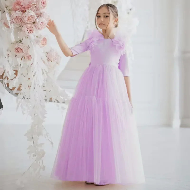 Tulle Flower Girl Dresses With Bow For Wedding Birthday
