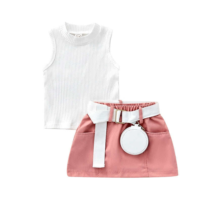 Kids Girls 3Pcs Summer Clothes Sets with Belt Bag childrensterritory