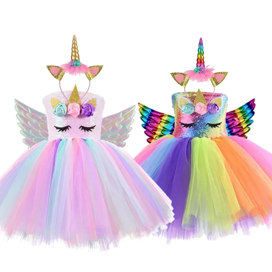 Kids Girls Unicorn Design LED Lights Sequin Tutu Dress for Halloween