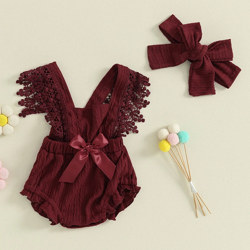 Baby Girl Cotton Linen Bow-knot Sleeveless Romper