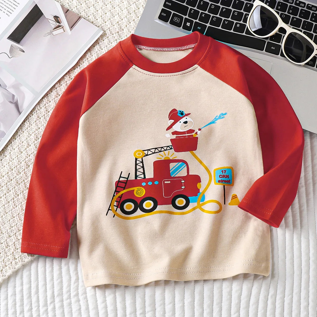 Cute Cartoon and Letter Print Kids Long Sleeve T-shirts childrensterritory