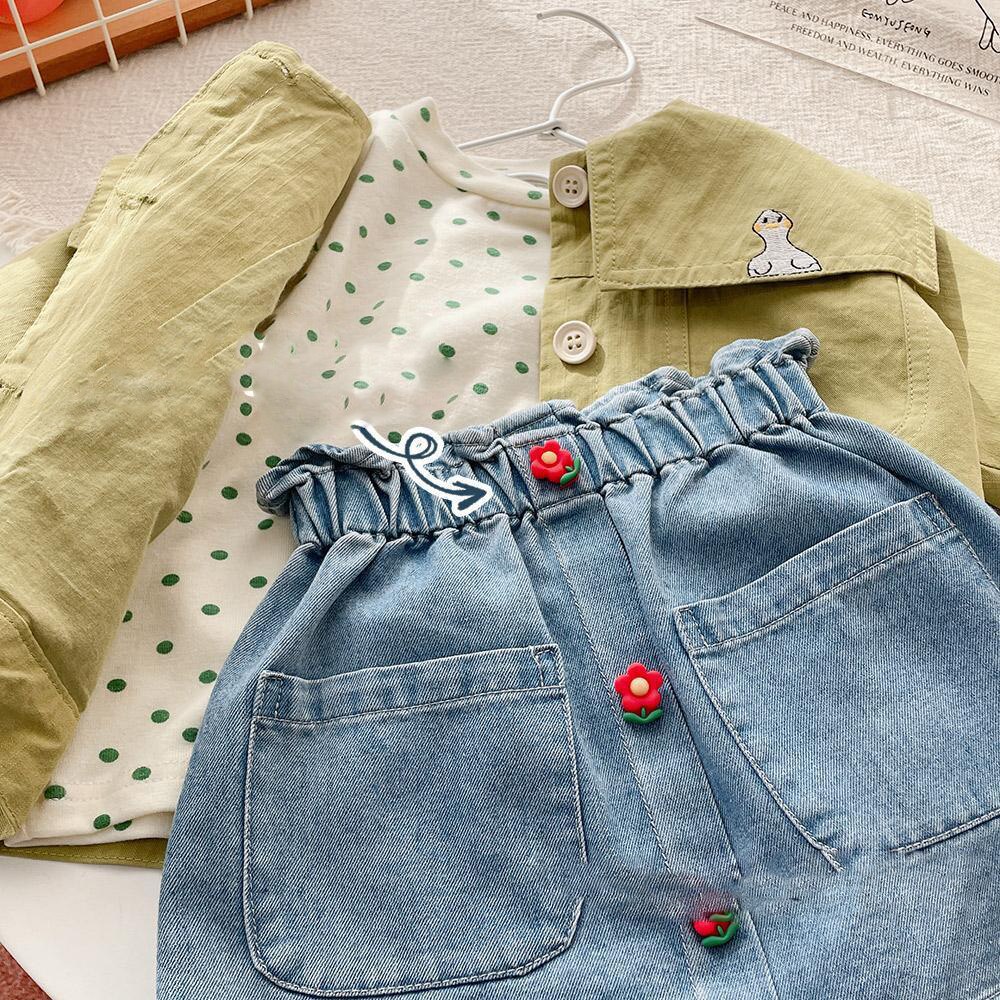 A-Line Flower Button Short Denim Skirt for Kids Girls childrensterritory