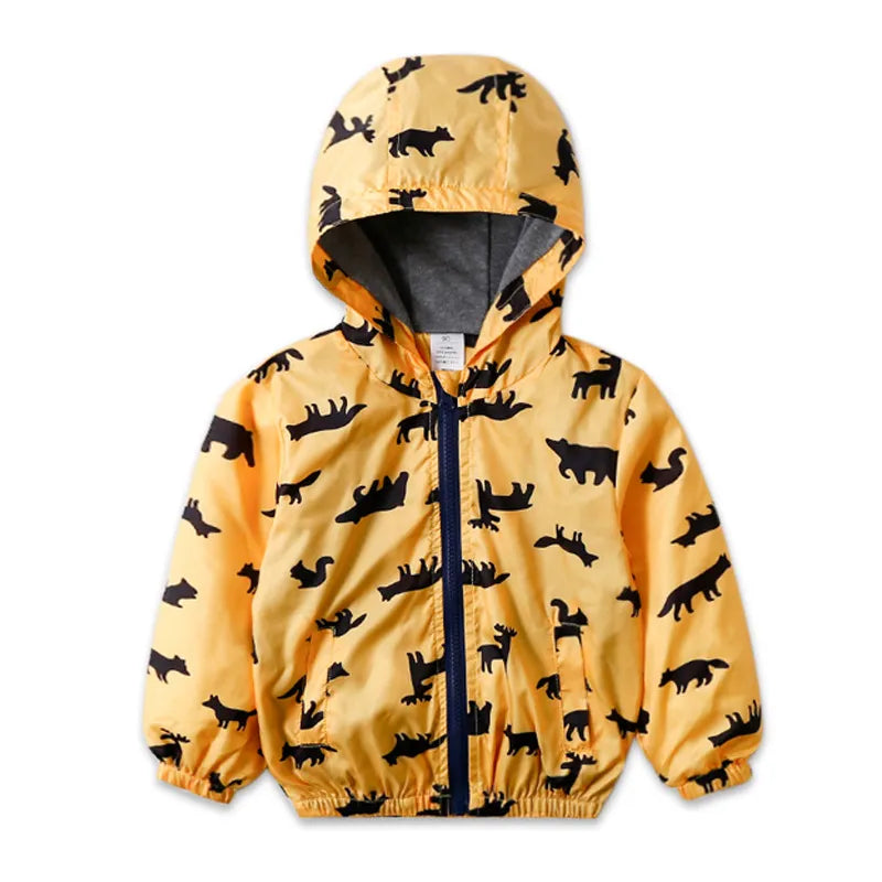 Kids Warm Cartoon Print Hooded Windproof Jackets childrensterritory