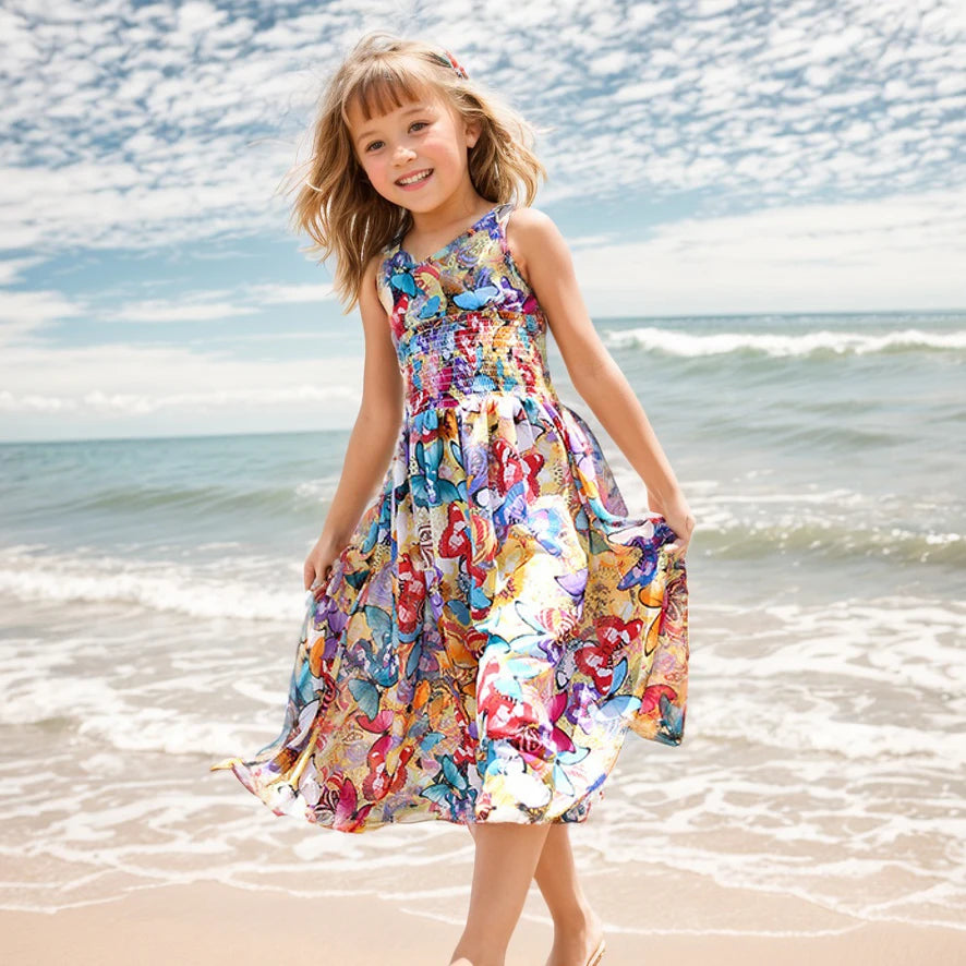 Little Girls Floral Bohemian Style Chiffon Summer Dresses childrensterritory