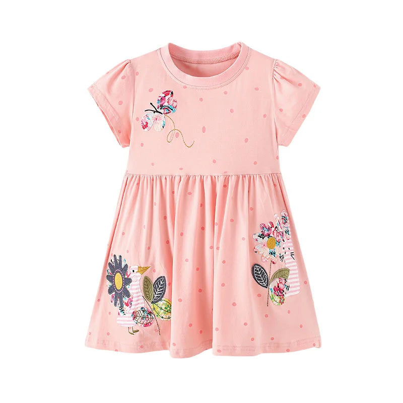 Cartoon Embroidery Kids Girls Soft Cotton Korean Style Dress