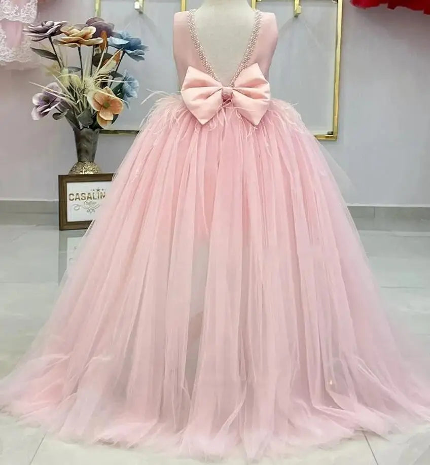 Elegant Tiered Tulle Backless Kids Girls Party Prom Dress childrensterritory