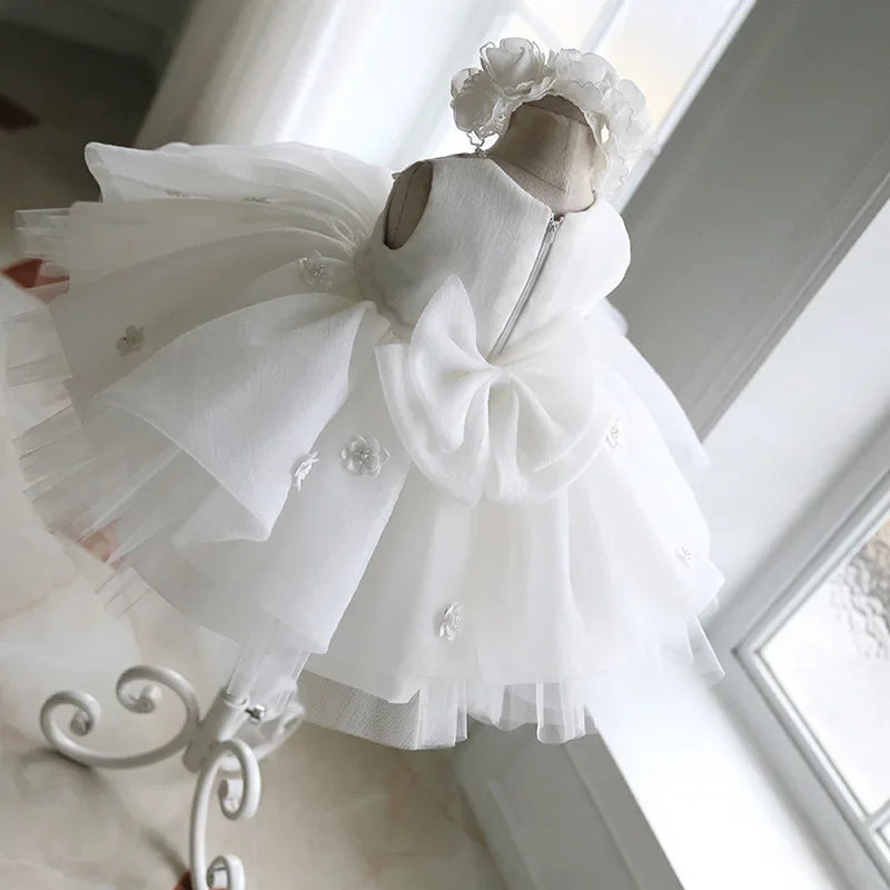 Kids Girls White Tulle Birthday/Wedding Princess Dresses