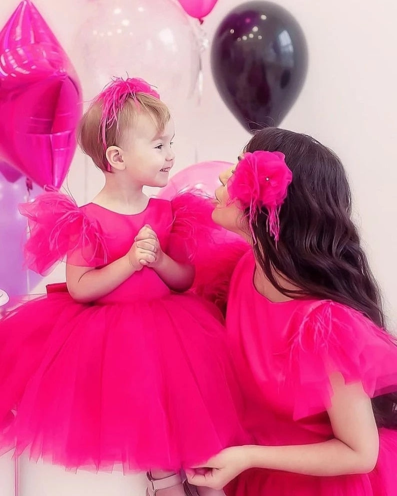 Elegant Mother Daughter Puffy Sleeve Tulle Dresses childrensterritory