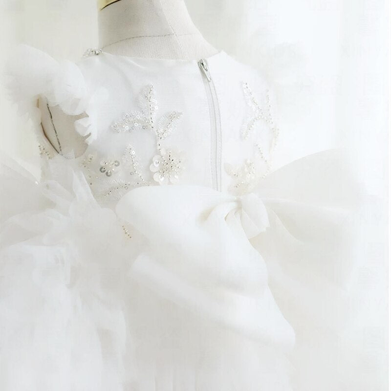 Pearl-Decorated Multilayared Baby Christening Dress childrensterritory