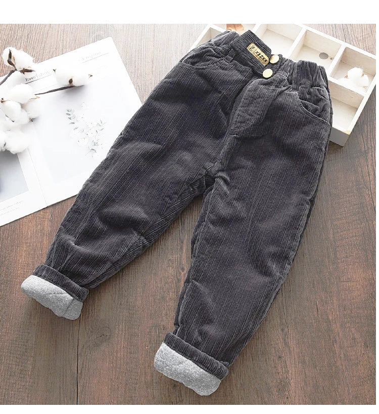 Kids Ankle Length Solid Fleece Warm Cargo Pants Trousers childrensterritory