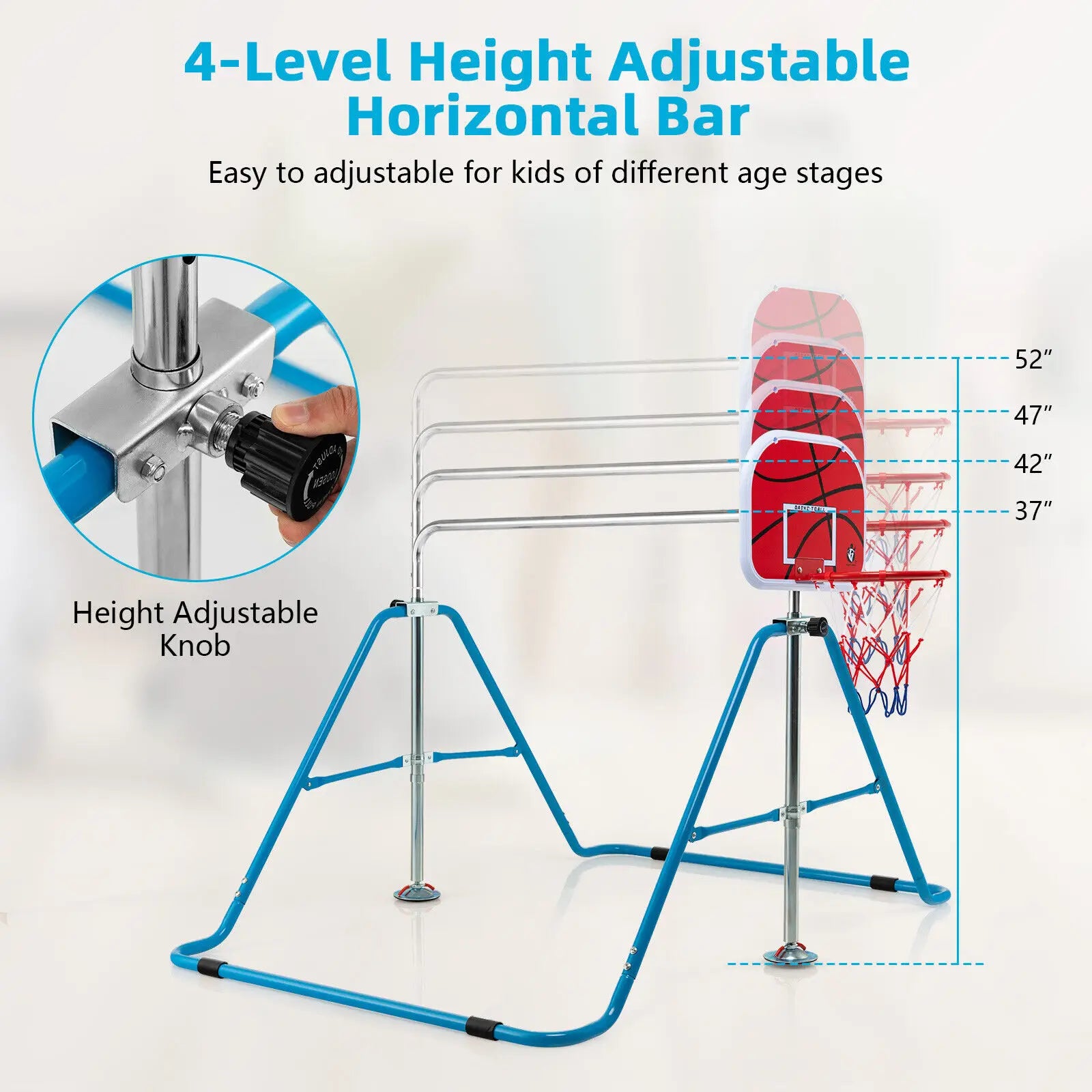 Kids Adjustable Gymnastics Bar with Basketball Hoop childrensterritory