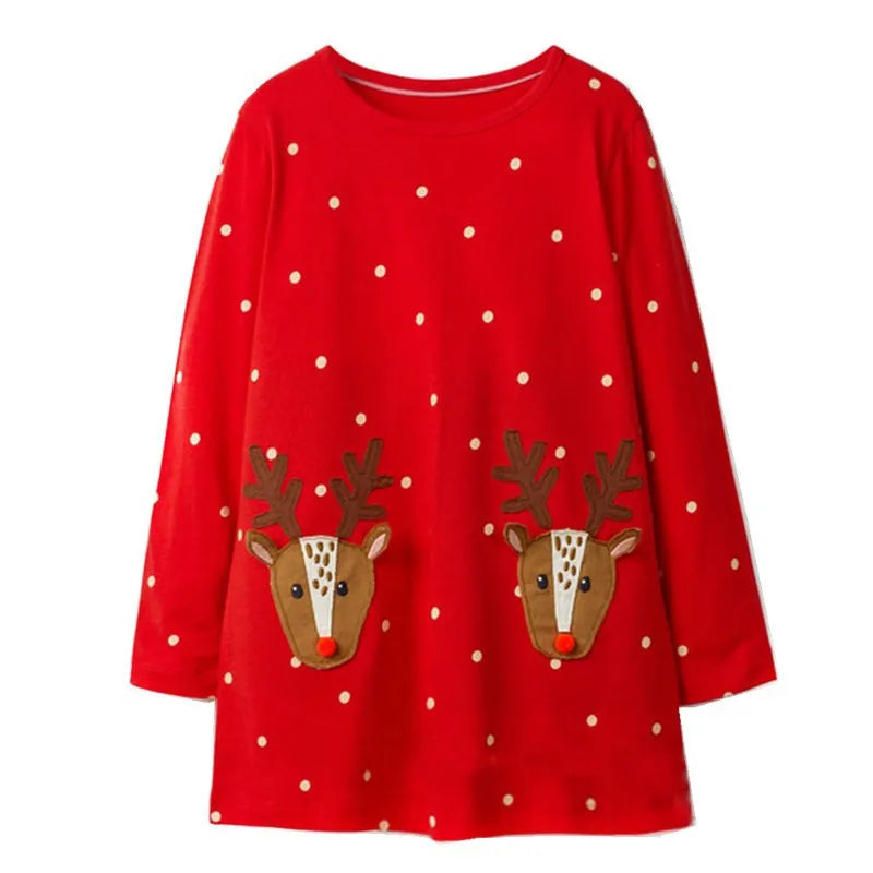 Kids Cartoon Printed Full Sleeves Christmas Red Frocks childrensterritory