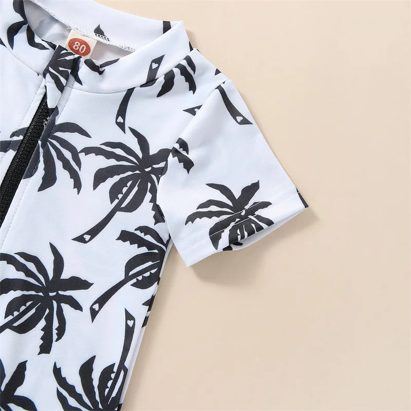 Tropical Tree Print Toddler Girls Boys Zipper Swimwear