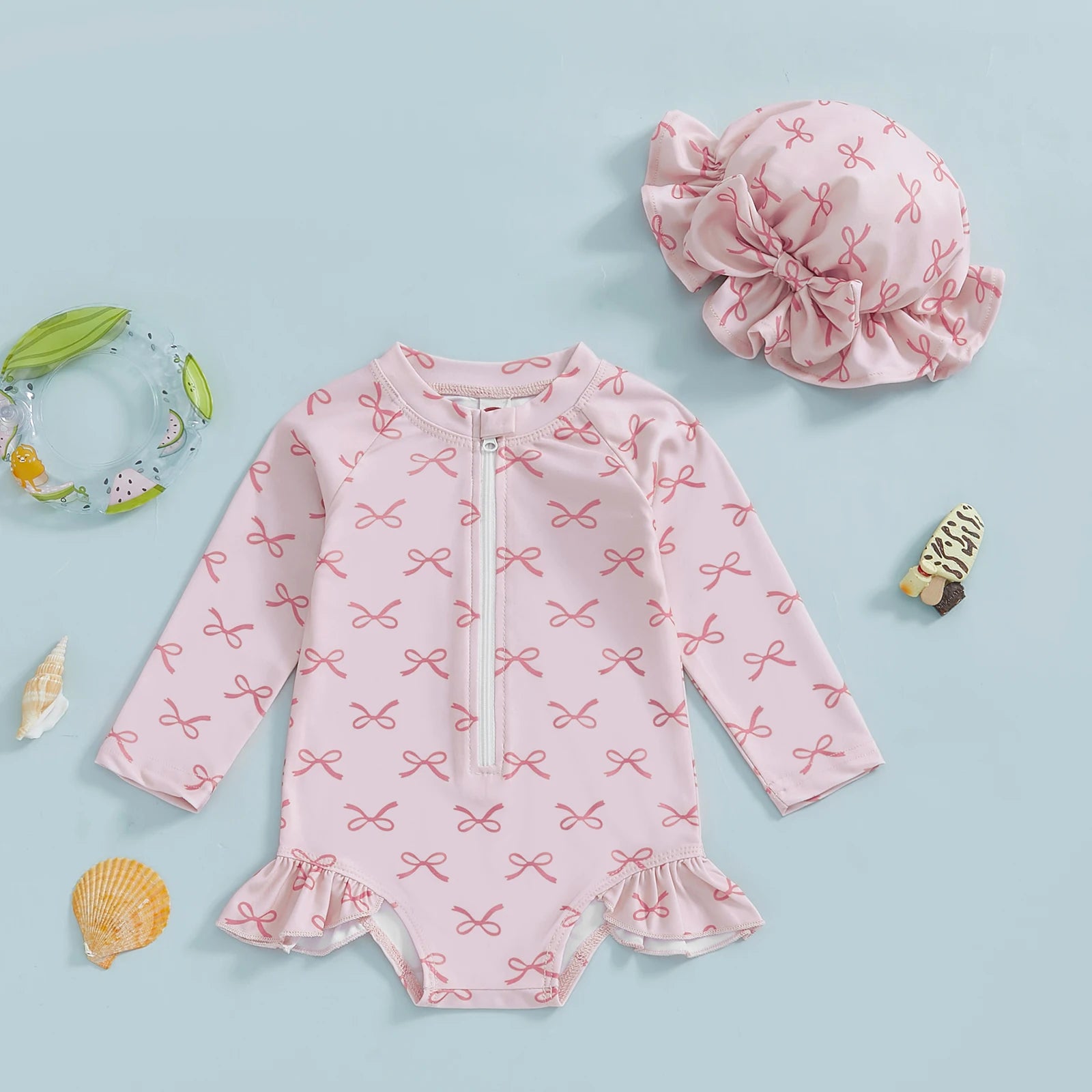 Kid Girl Long Sleeve O-Neck Zipper Swimwear in 2 Styles
