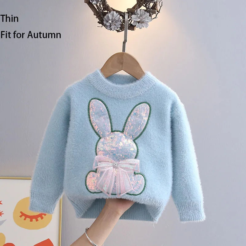 Kids Girls Cartoon Rabbit Design Fall Winter Pullover childrensterritory