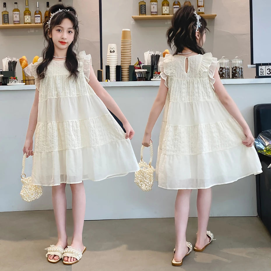Young Girls Floral Embroidery Summer Party Dress childrensterritory