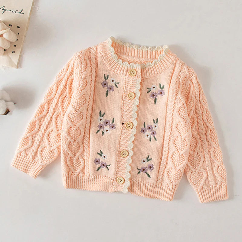Baby Flowers Embroidered Long Sleeves Knitted Cardigans childrensterritory