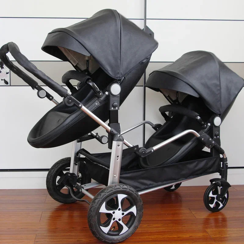 2 in-1 PU Leather Waterproof Twins Baby Stroller childrensterritory
