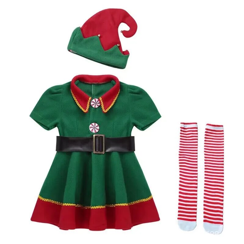 Family Matching Christmas Elf Costume Girls Elf Dress Sets childrensterritory