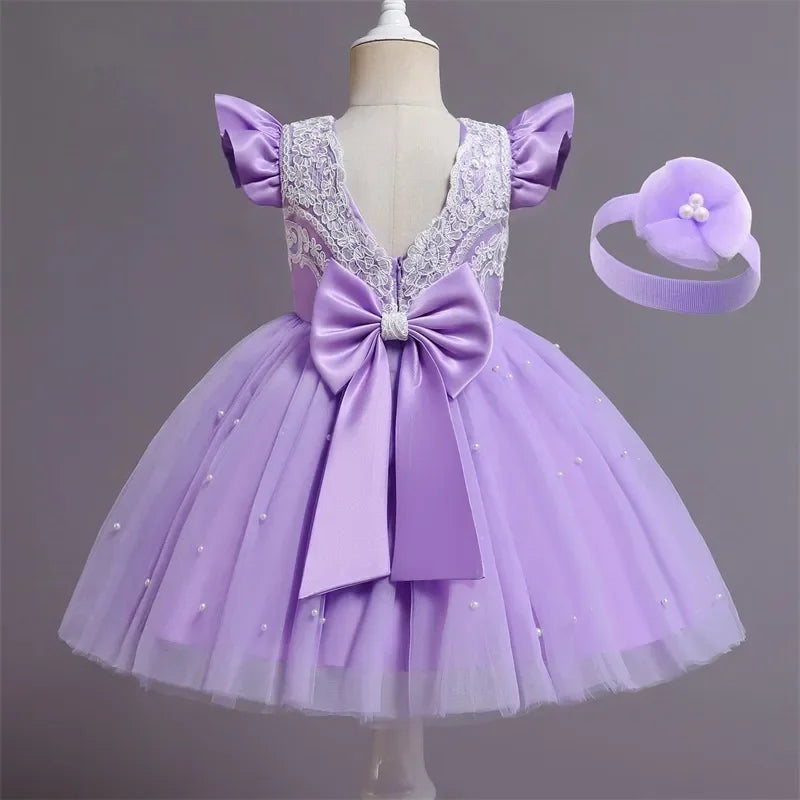 Baby/Kids Girls Lace Pearls Princess Party Dress