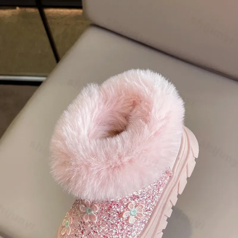 Princess Girls Glittering Fashion Warm Fur Boots childrensterritory