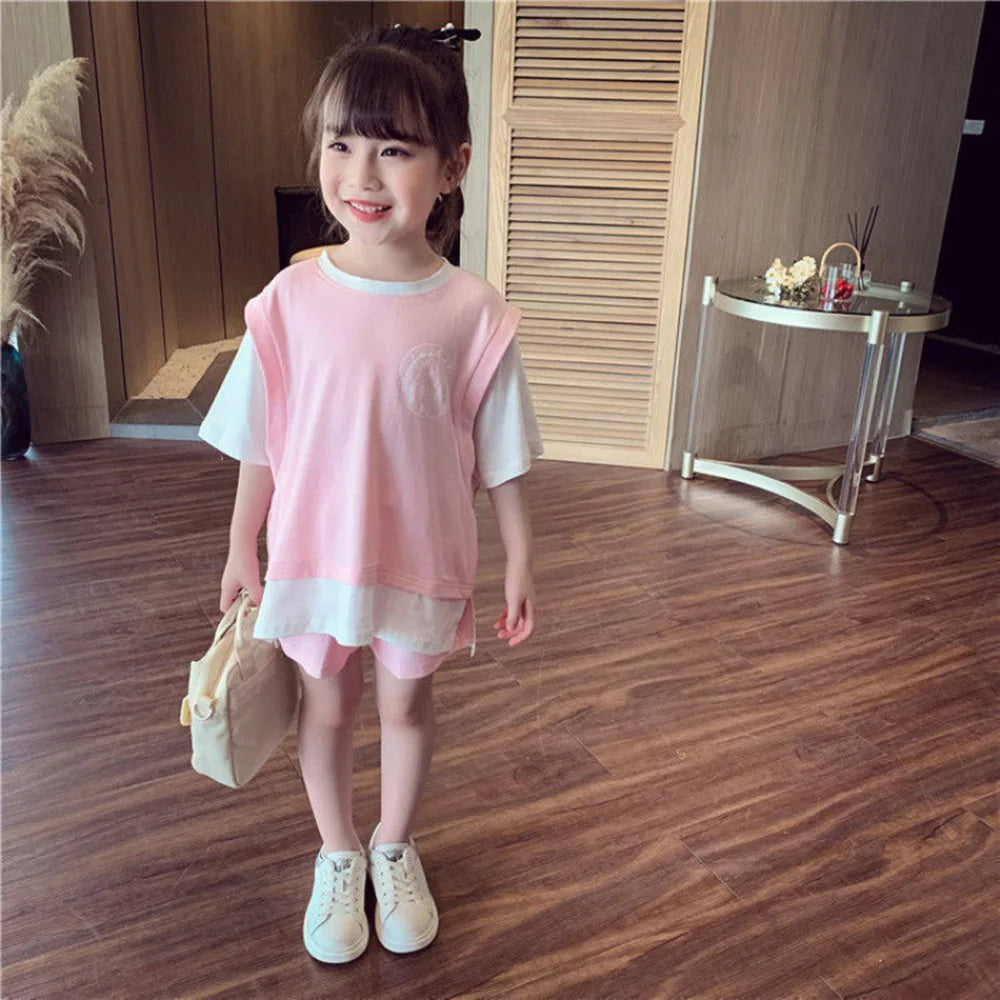 Kids Girls Patchwork Tops & Shorts Casual Clothing Set childrensterritory