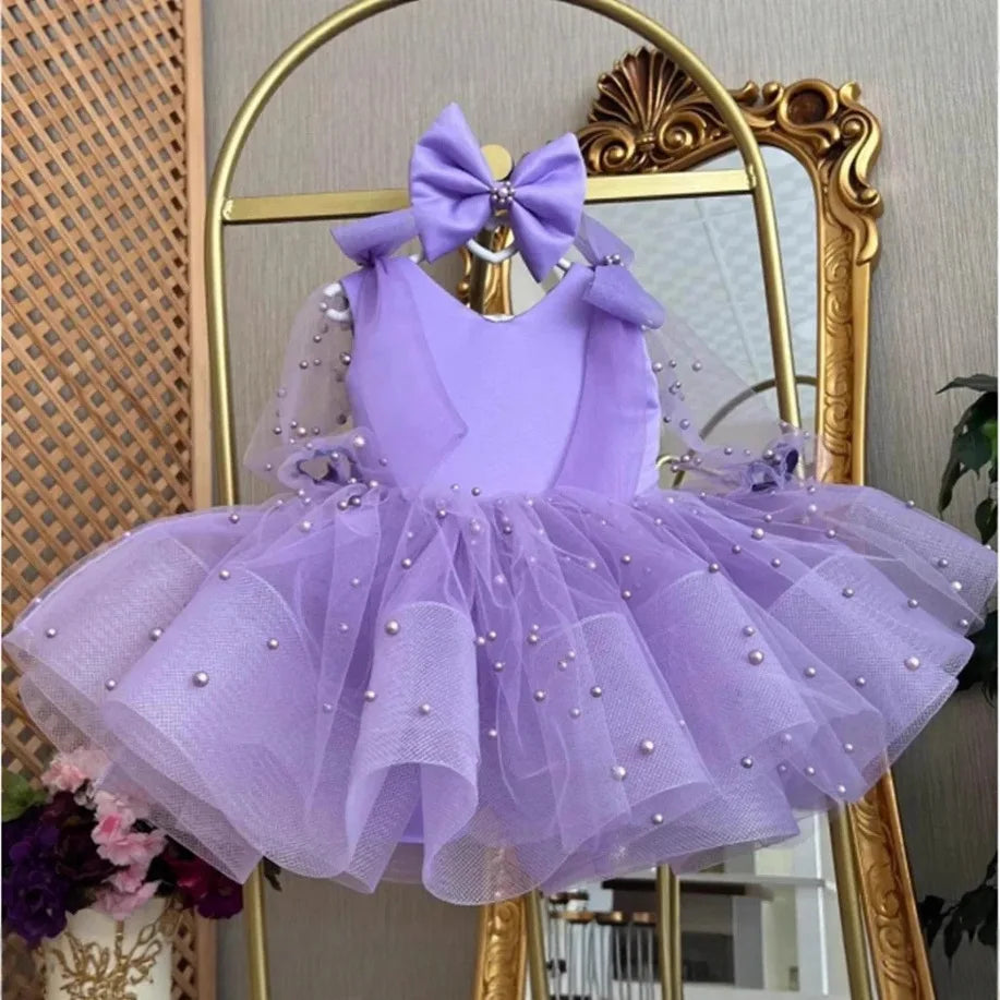 Beading Bow Design Fluffy Princess Performance Dresses for Girls&