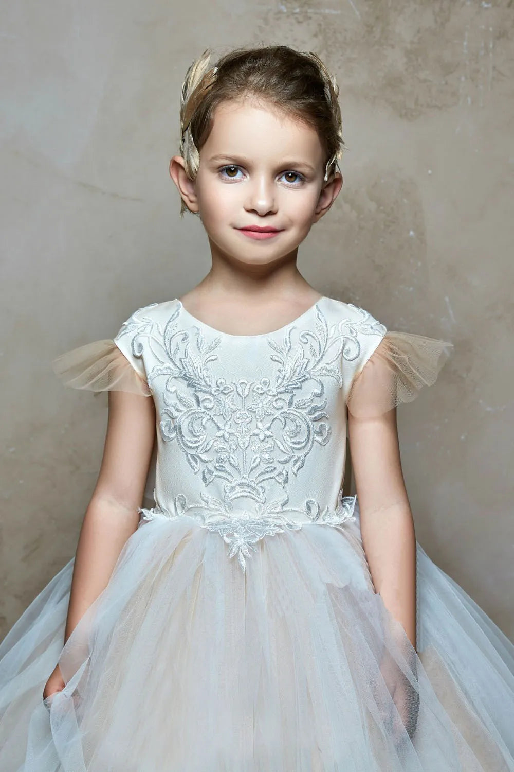 Kids Girl Long Train Floor Length Princess Ball Gown With Bow childrensterritory