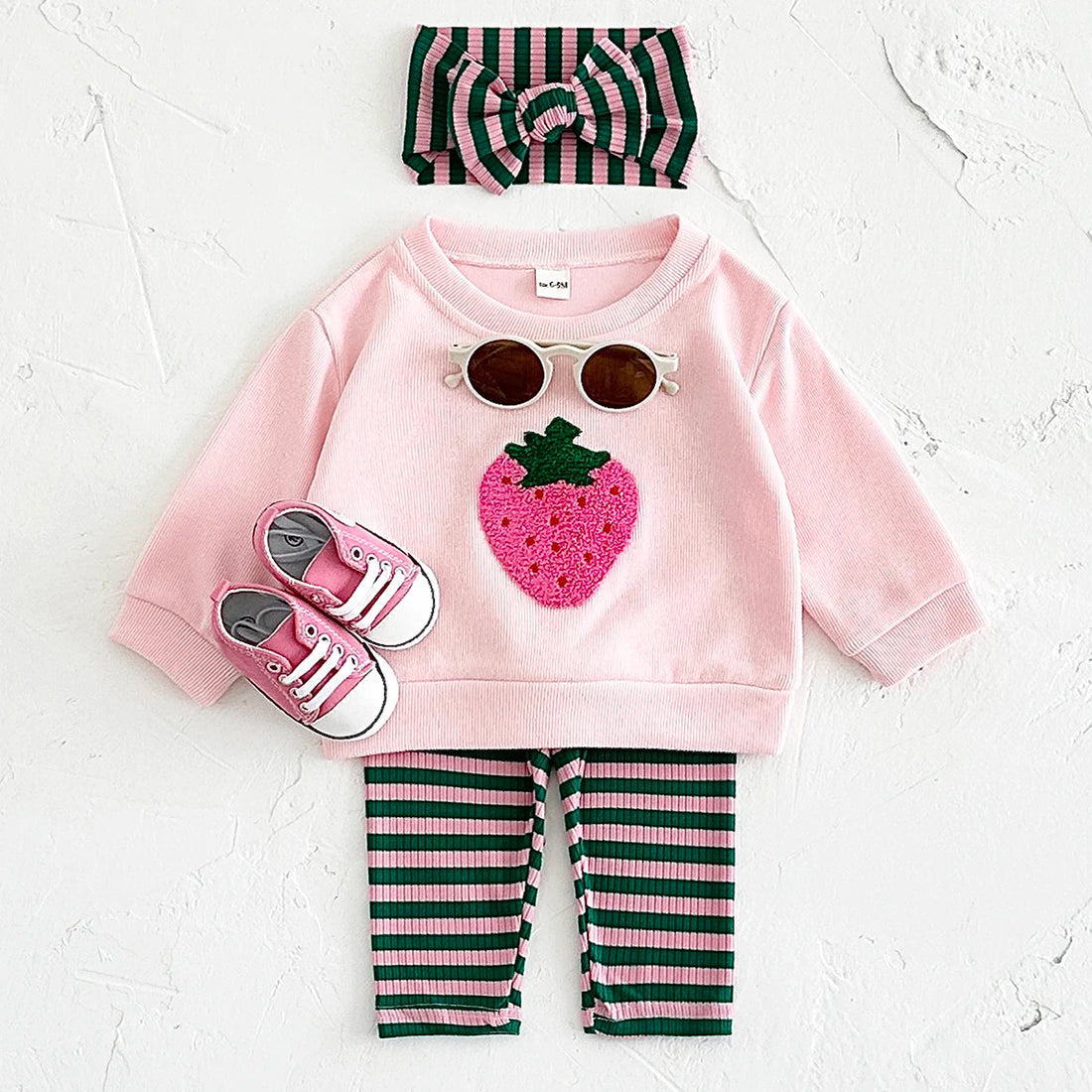 Baby Girls Strawberry Top with Striped Legging and Headscarf Set childrensterritory