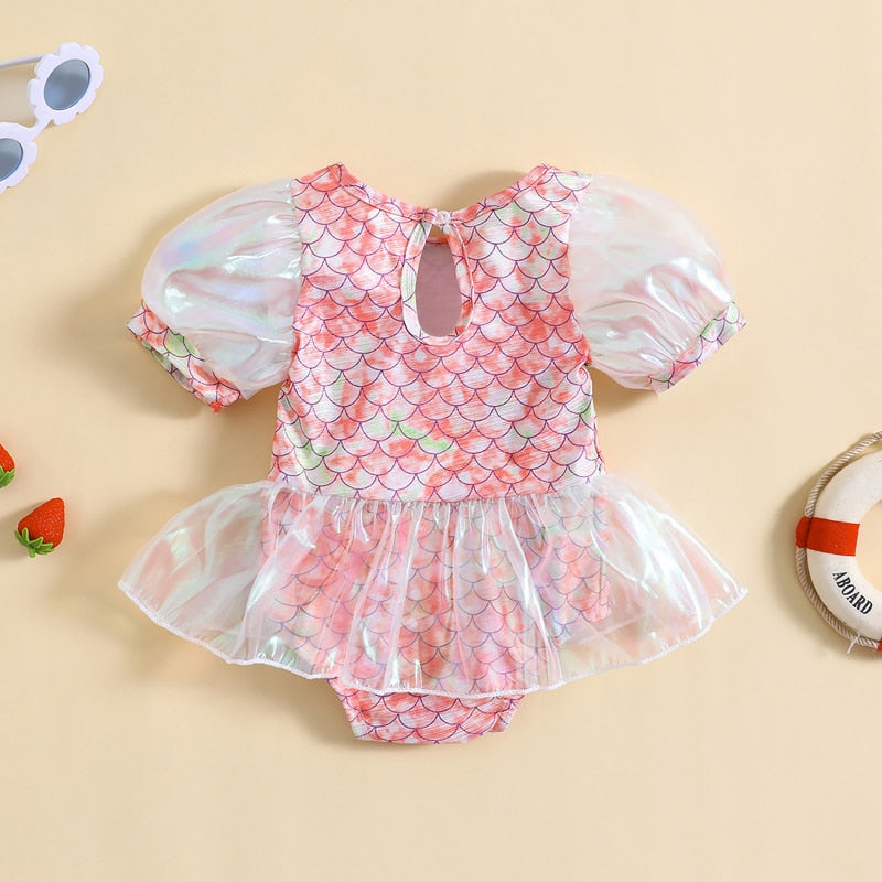 Fish Scale Pattern Toddler Girl Beachwear Dress childrensterritory