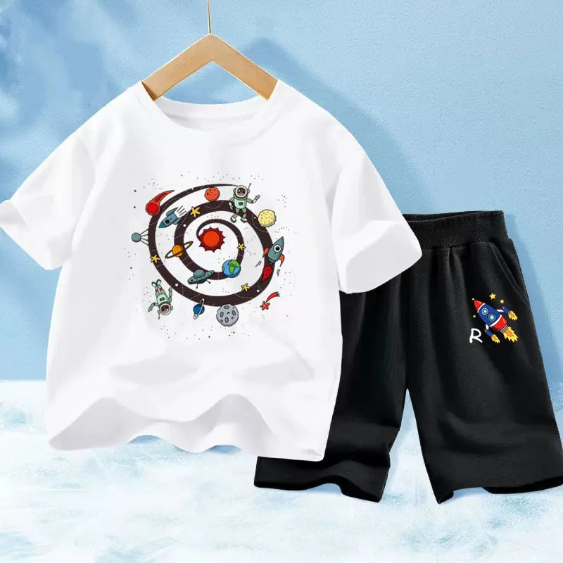 Kids Boys Music Headset Print T-shirt and Shorts Set childrensterritory