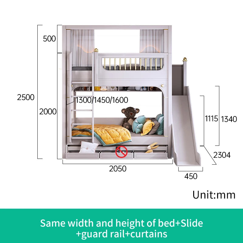 Multifunctional Kids Bunk Bed with Safety Fence and Storage childrensterritory