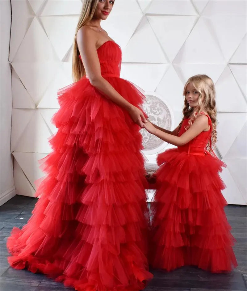 Ruffle Tulle Mother Daughter Matching Party Dresses childrensterritory