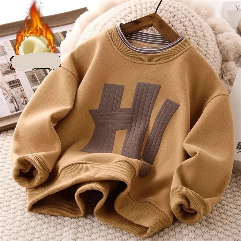 "HI" Letter Printed Kids Boys Warm Fleece Sweatshirts childrensterritory